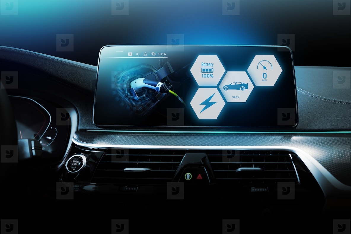 Electric car display screen that is showing the display of elect