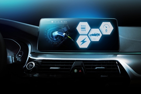 Electric car display screen that is showing the display of elect Electric car display screen that is showing the display of elect