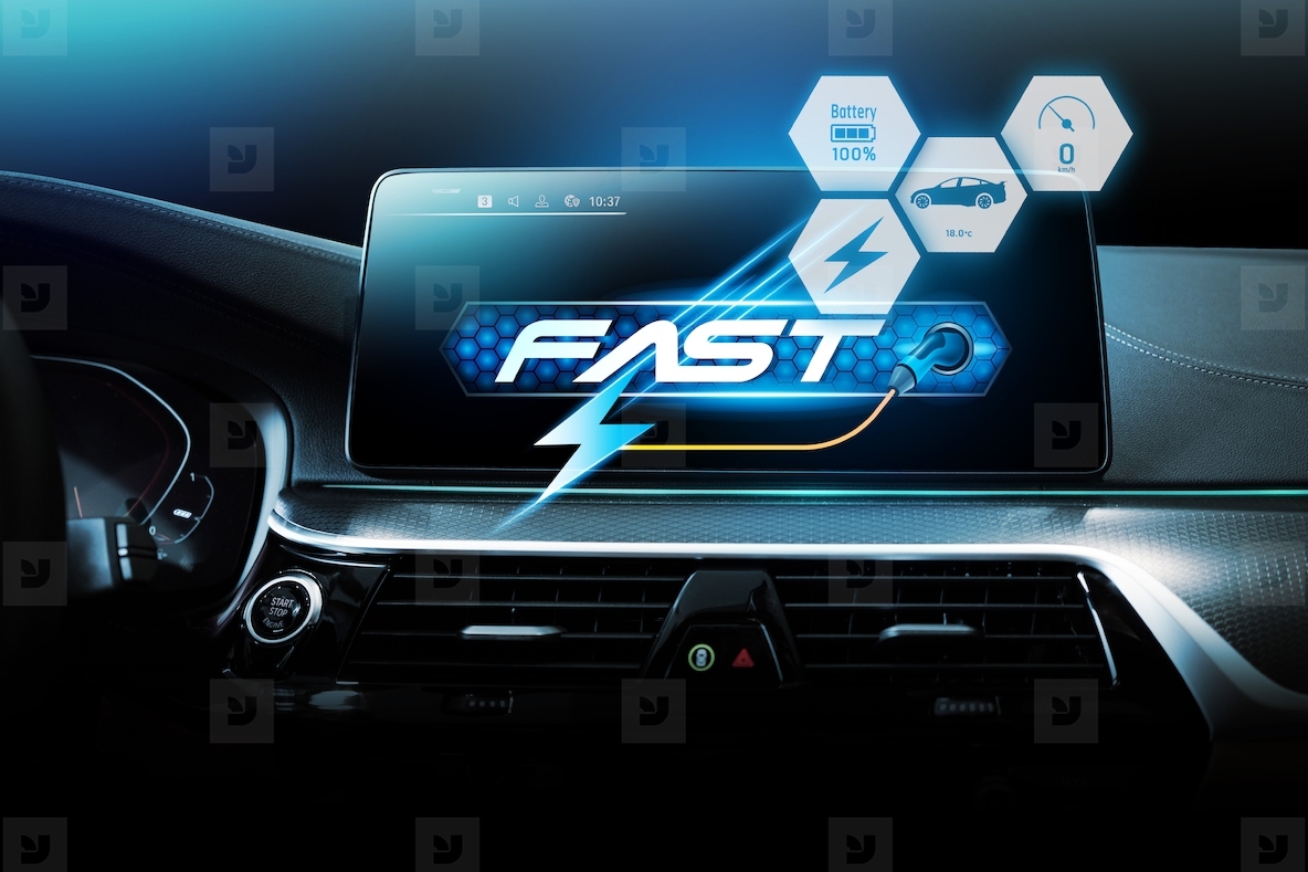 Electric car display screen that is showing the display of elect