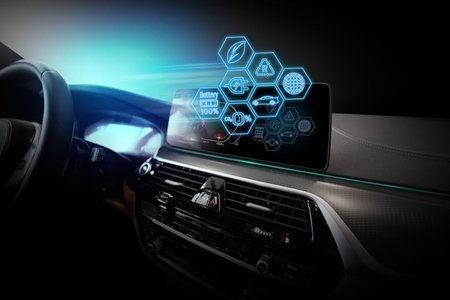 Electric car display screen that is showing the display of elect