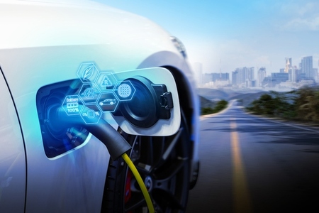 Power cable pump plug in charging power to electric vehicle EV c