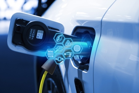 Power cable pump plug in charging power to electric vehicle EV c