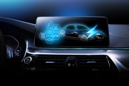 Electric car display screen that is showing the display of elect Electric car display screen that is showing the display of elect