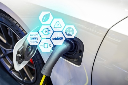 Power cable pump plug in charging power to electric vehicle EV c Power cable pump plug in charging power to electric vehicle EV c