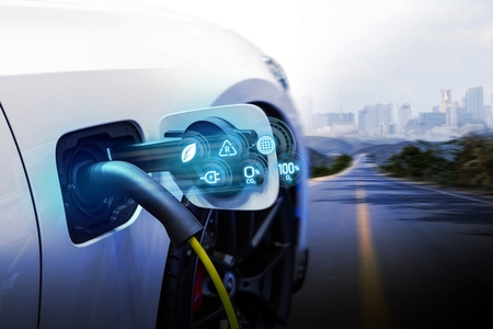 Power cable pump plug in charging power to electric vehicle EV c