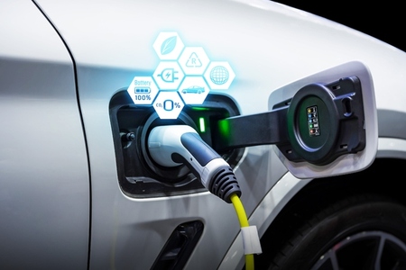 Power cable pump plug in charging power to electric vehicle EV c Power cable pump plug in charging power to electric vehicle EV c