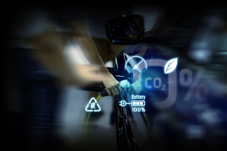 Power cable pump plug in charging power to electric vehicle EV c