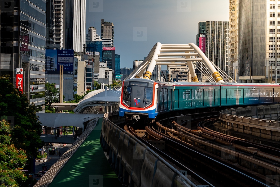 Bangkok  Thailand   April 20  The BTS Skytrain is entering Chon