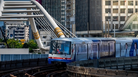 Bangkok Thailand April 20 The BTS Skytrain is entering Chon Bangkok Thailand April 20 The BTS Skytrain is entering Chon