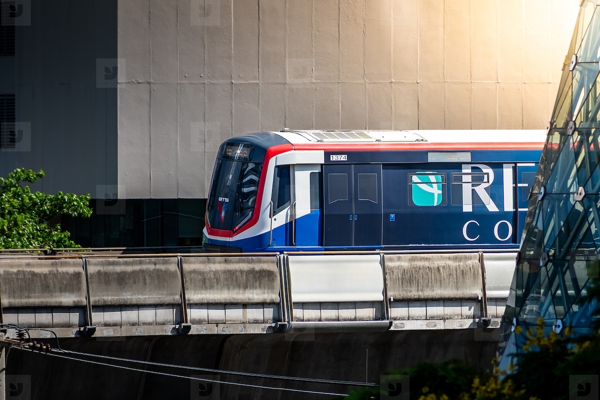 Bangkok Thailand April 20 The BTS Skytrain is entering Chon