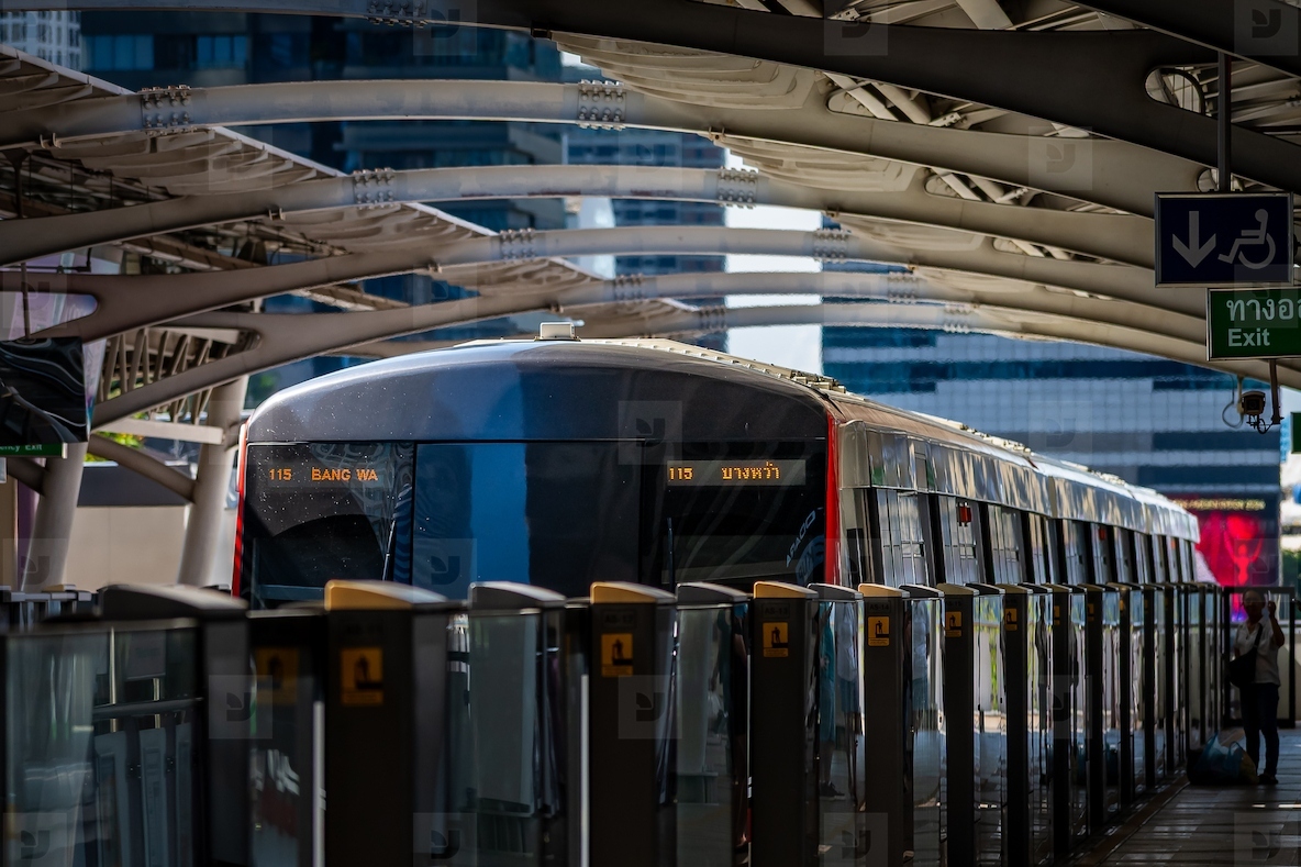 Bangkok  Thailand   April 20  The BTS Skytrain is entering Chon