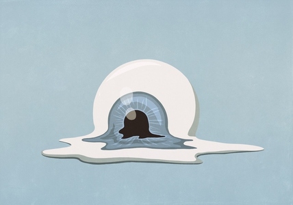 Blue eye melting against blue background