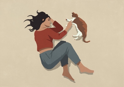 View from above of serene woman relaxing on floor