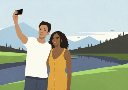 Happy multiracial couple enjoying summer getaway