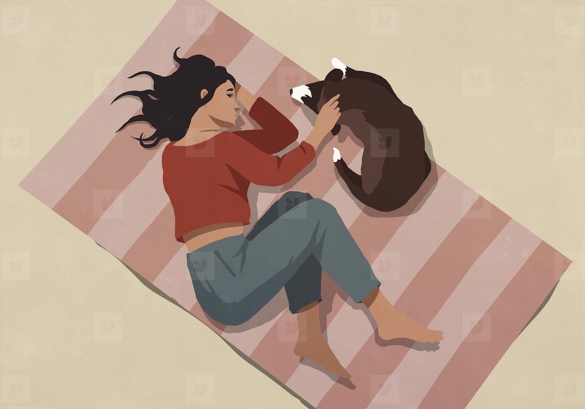 View from above of carefree woman relaxing