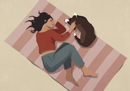 View from above of carefree woman relaxing