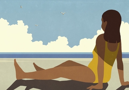 Shadow over woman in bathing suit relaxing