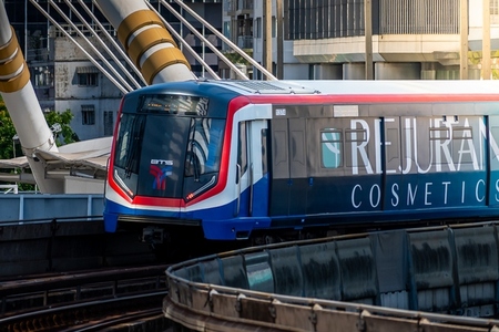 Bangkok  Thailand   April 20  The BTS Skytrain is entering Chon