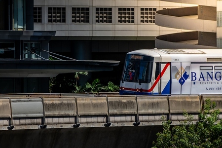 Bangkok  Thailand   April 20  The BTS Skytrain is entering Chon