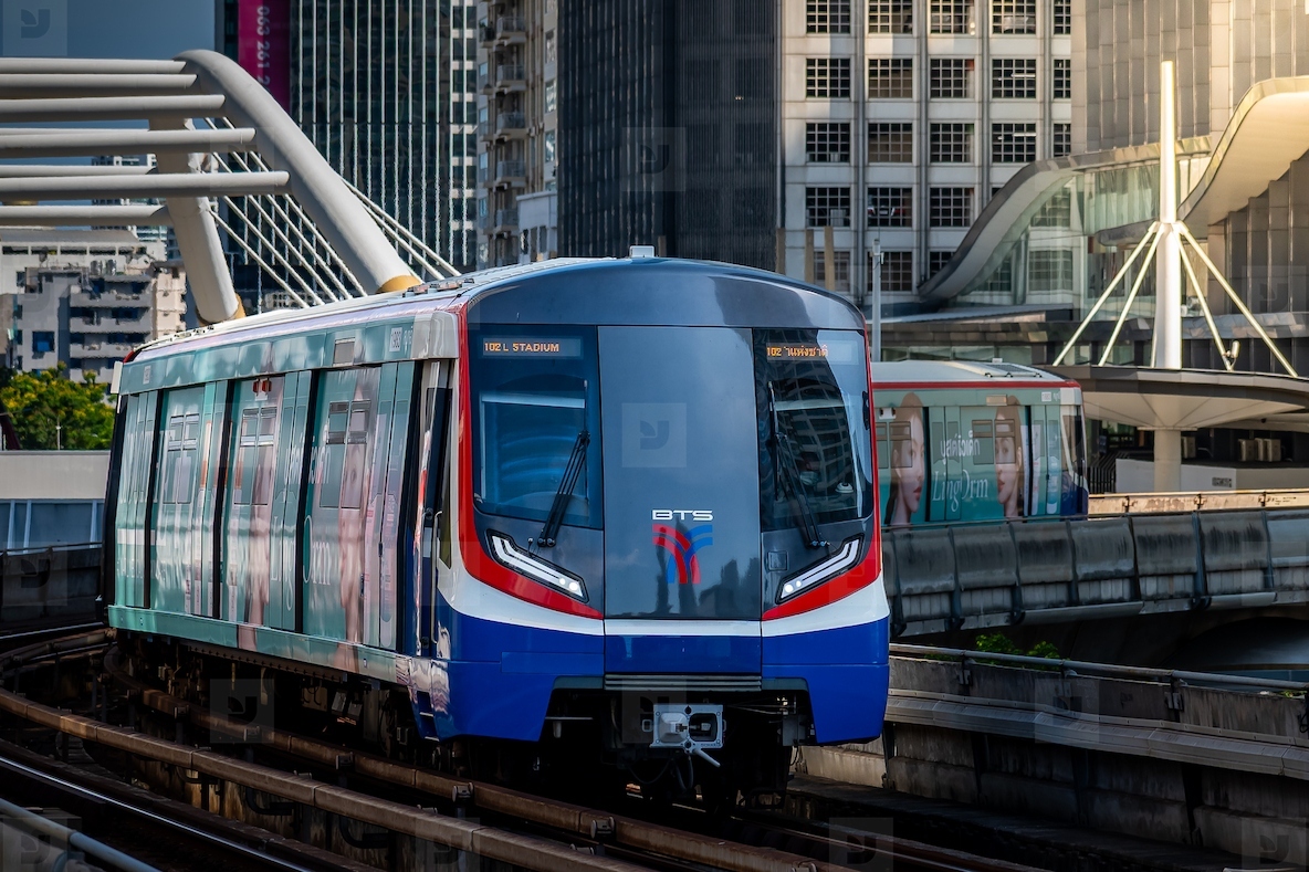 Bangkok  Thailand   April 20  The BTS Skytrain is entering Chon