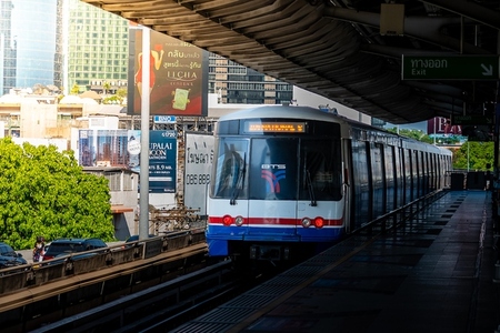 Bangkok  Thailand   April 20  The BTS Skytrain is leaving Sapha