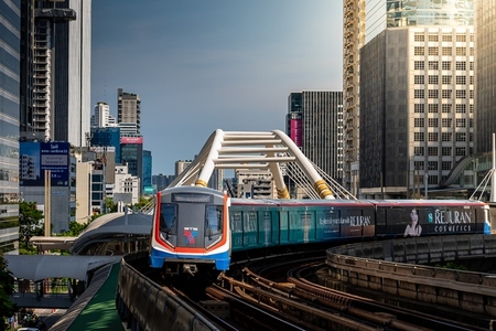 Bangkok Thailand April 20 The BTS Skytrain is entering Chon Bangkok Thailand April 20 The BTS Skytrain is entering Chon