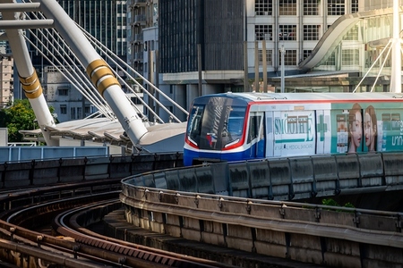 Bangkok  Thailand   April 20  The BTS Skytrain is entering Chon