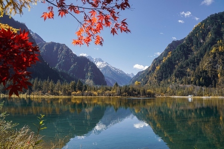 Nature tranquility autumn at crystal lake