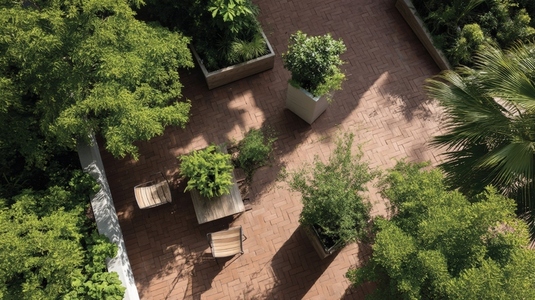 Rooftop garden green plant outdoor terrace sunlight relaxation peaceful urban