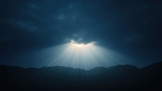Light  sky  night  mountain  star Dramatic light beams shine through clouds over mountain