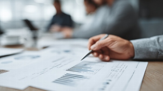 Financial document hand pen chart business office analysis report data