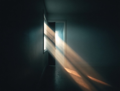 Sunlight shadow empty hallway mysterious moody interior door dramatic light solitude Sunlight shadow empty hallway mysterious moody interior door dramatic light solitude