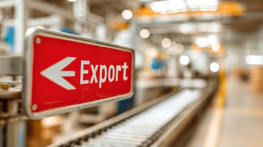 Export sign factory conveyor production industrial modern business bright workplace