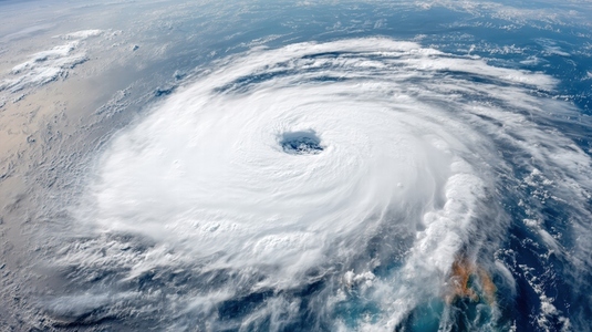 Cyclone storm eye  swirling cloud  ocean  dramatic weather  aerial view  powerful nature
