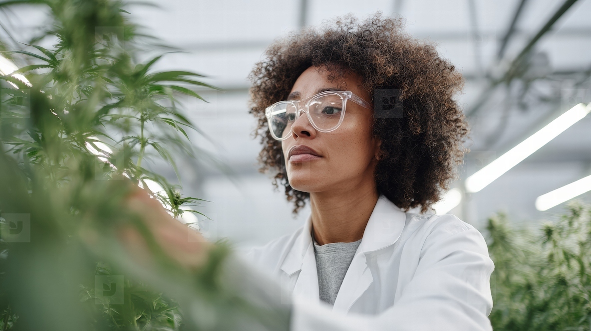 Scientist  laboratory  plant  research  greenhouse  focused scientist examining plant modern