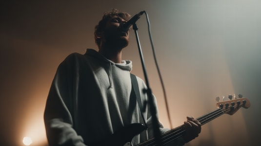 Musician guitar microphone stage hoodie moody indie performance concert live Musician guitar microphone stage hoodie moody indie performance concert live