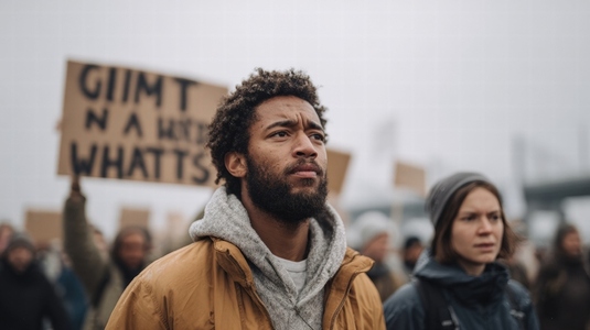 Protest activist climate change diverse crowd outdoor urban Diverse activist crowd climate