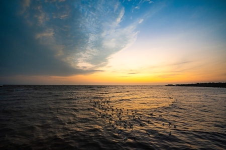 Picture of the atmosphere of the sea in the evening  the light a