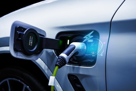 Power cable pump plug in charging power to electric vehicle EV c Power cable pump plug in charging power to electric vehicle EV c