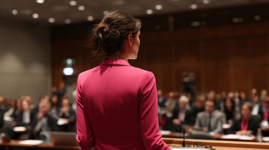 Woman business presentation stage conference audience professional leadership