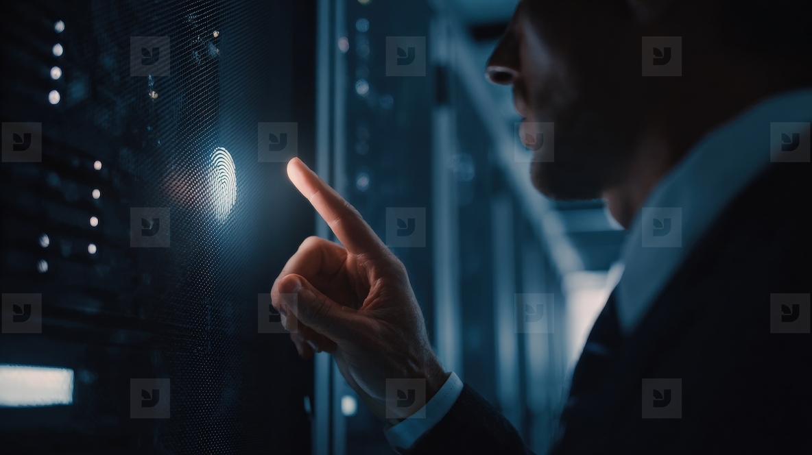 Businessman server fingerprint security authentication technology data center access