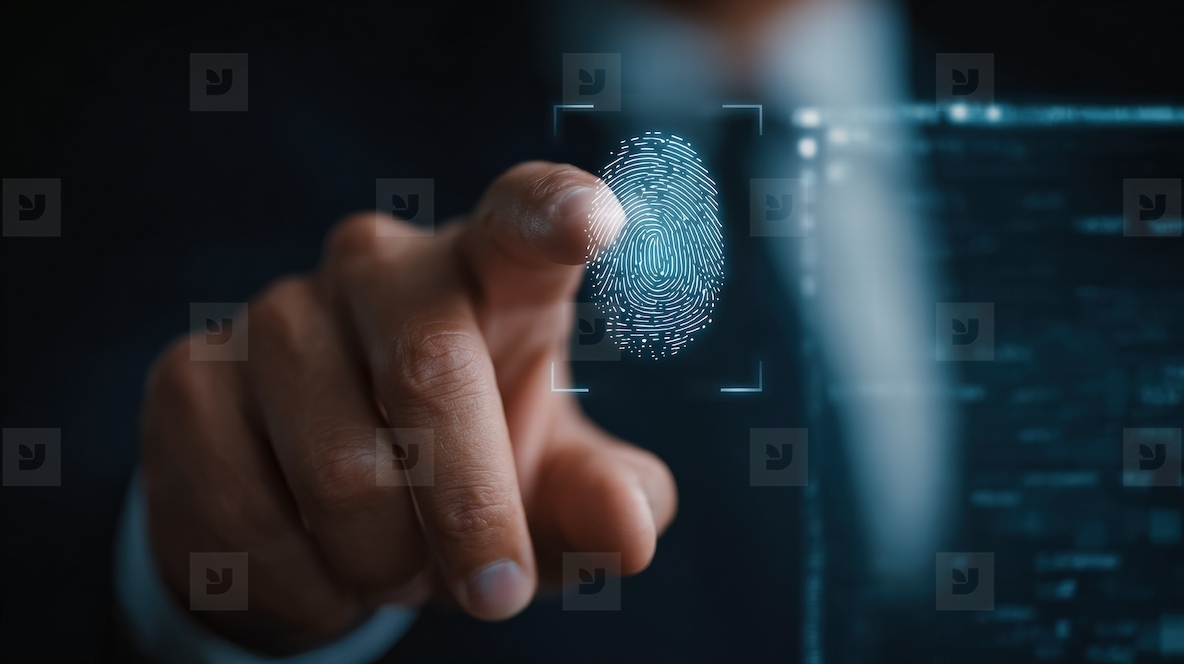 Biometric fingerprint authentication security technology Business professional using