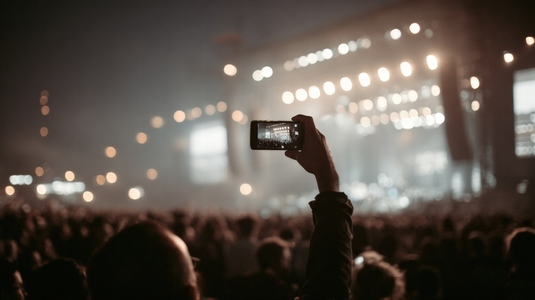 Crowd concert night smartphone selfie friends music festival outdoor excitement Crowd concert night smartphone selfie friends music festival outdoor excitement