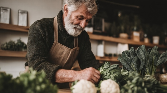 Farmer market vendor arranging organic Elderly farmer arranging fresh organic vegetables Farmer market vendor arranging organic Elderly farmer arranging fresh organic vegetables