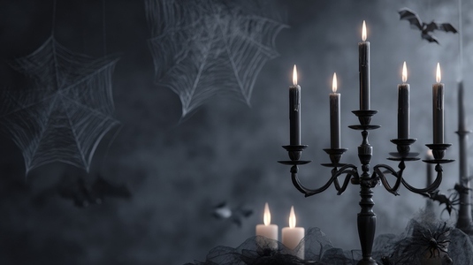 Black candle holder gothic Halloween candle spider web bat dark spooky Elegant black candle