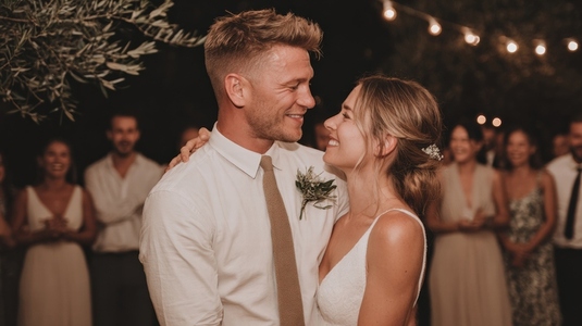 Bride groom wedding dance celebration night outdoor romantic happy