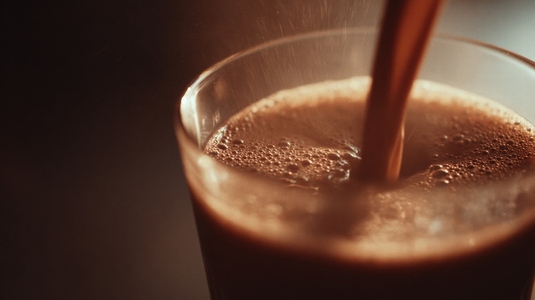Coffee glass beverage slow motion pouring warm drink closeup brown foam morning refreshment Coffee glass beverage slow motion pouring warm drink closeup brown foam morning refreshment