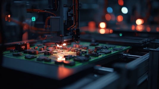 Robot arm assembling electronic circuit board factory automation technology Automated robot arm