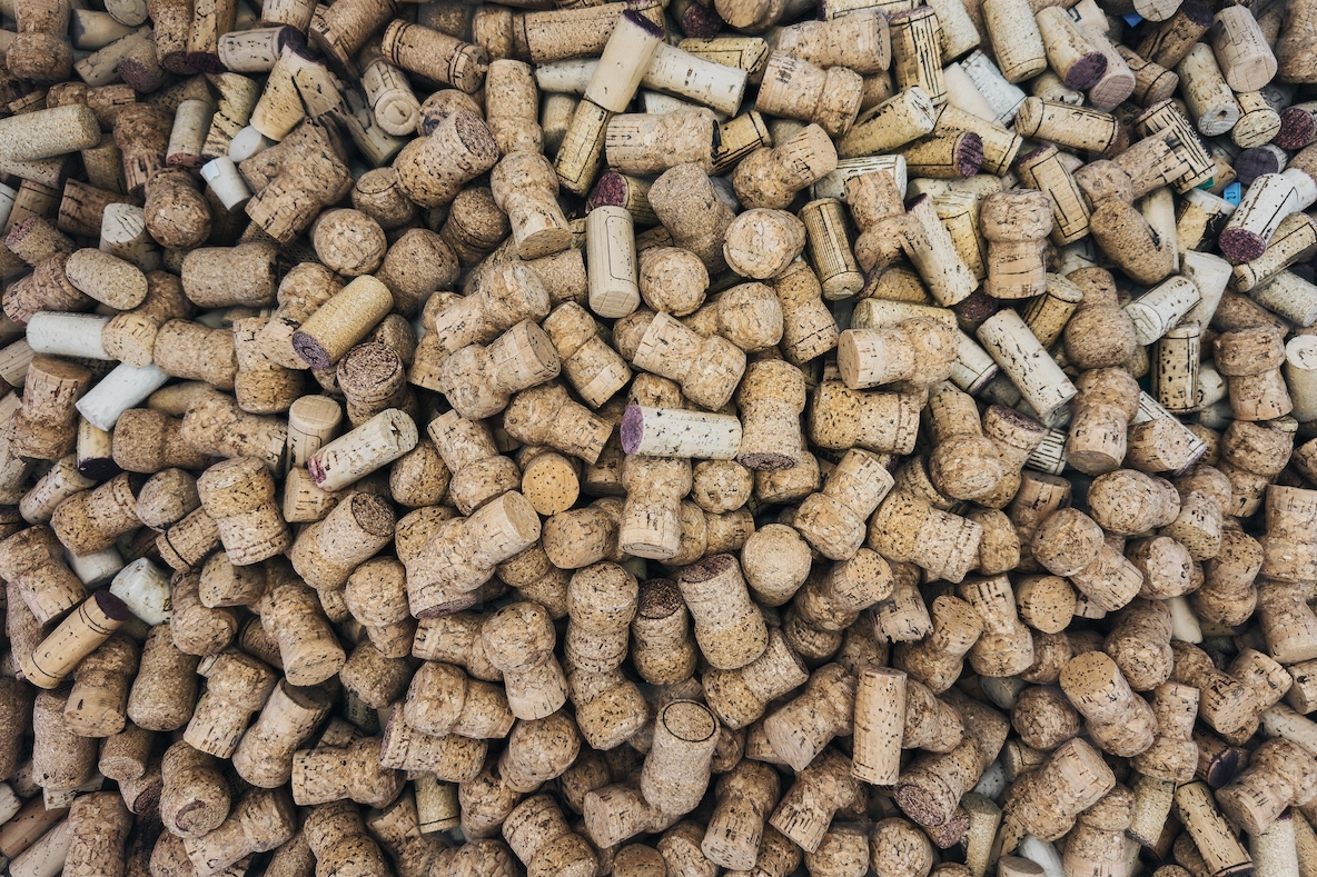 Full frame view from above pile of various wine corks
