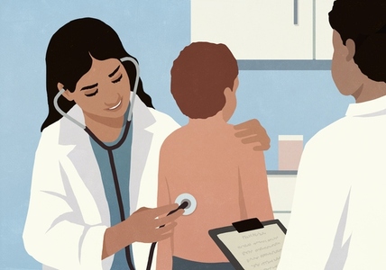 Female doctor with stethoscope examining boy patient Female doctor with stethoscope examining boy patient